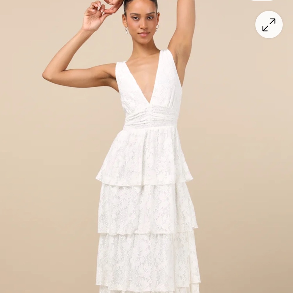 Lulus Elegant White Lace Tiered Dress